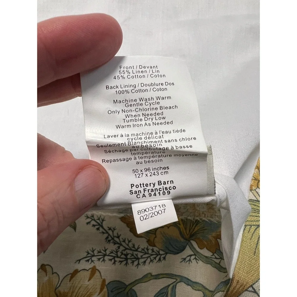 Pottery Barn Floral Linen Cotton Lined Curtain Panels Yellow Teal 50x96 Set of 2